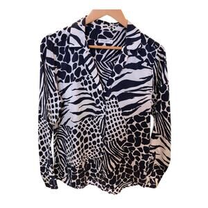 EQUIPMENT Women's Silk Blouse Small Navy Blue Zebra Animal Print - Adalyn